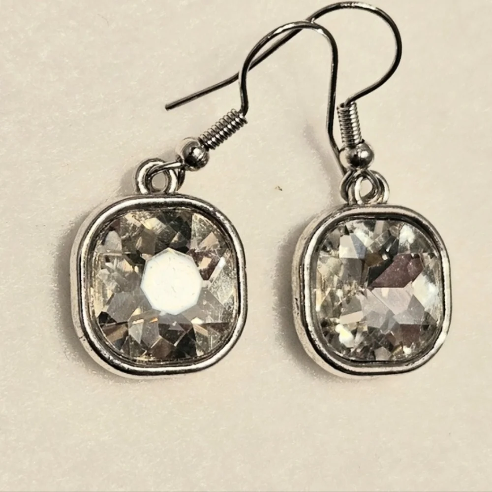 Swarovski Crystal Cushion Cut Dangle Earrings - Sterling Silver Hook